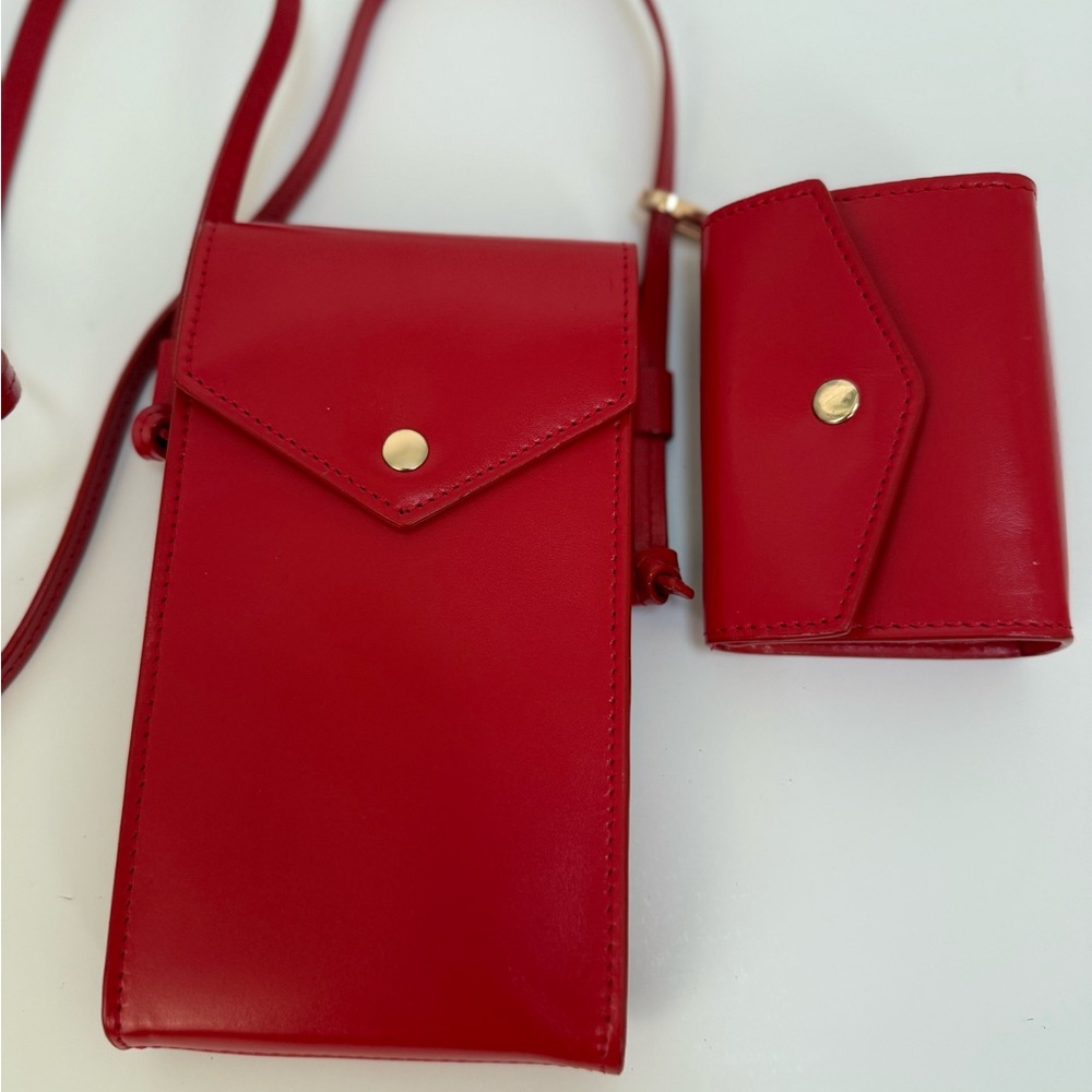I Crew Elegant Red Leather Crossbody Bag and Wallet Set